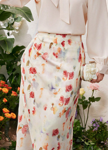 Разноцветная кэжуал цветочной расцветки юбка SHEIN на запах