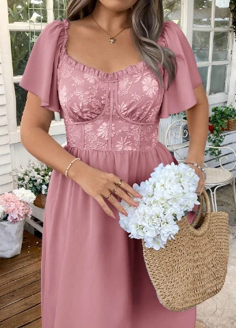 Розовое кэжуал платье а-силуэт SHEIN однотонное
