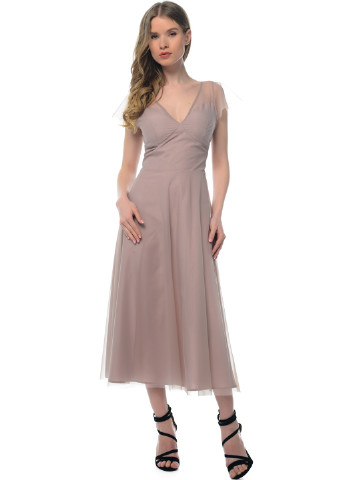 Рожево-коричнева коктейльна сукня міді GENEVIE однотонна