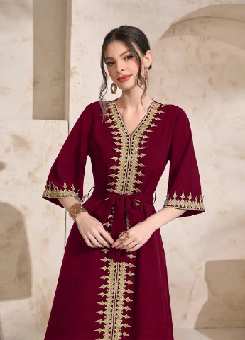Бордовое кэжуал платье а-силуэт SHEIN однотонное