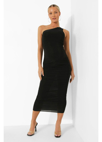 Черное праздничный, коктейльное, вечернее платье на одно плечо Boohoo однотонное