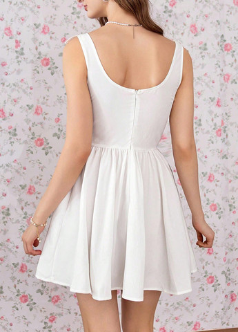 Белое кэжуал платье а-силуэт SHEIN однотонное