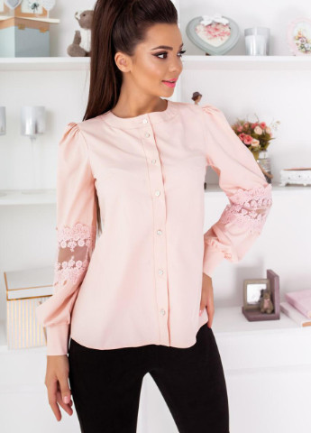 Темно-розовая женская блуза с рукавами с кружевом размер батал розового цвета 374545 New Trend