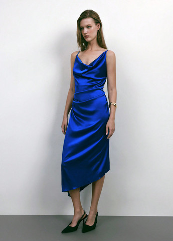 Синя вечірня сукня з відкритою спиною SHEIN однотонна