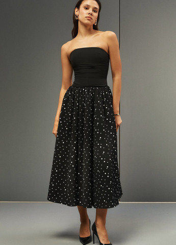 Черное вечернее, кэжуал платье с пышной юбкой Gepur в горошек