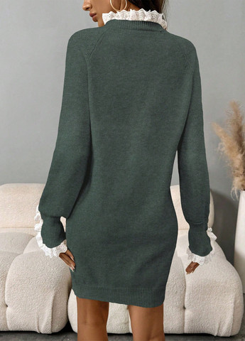 Темно-зеленое кэжуал платье платье-свитер SHEIN меланжевое