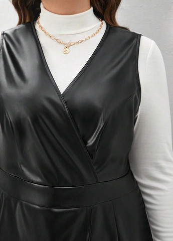 Комбінезон SHEIN комбінезон-шорти однотонний чорний кежуал поліуретан, штучна шкіра