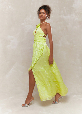 Салатовое праздничный, вечернее платье с открытой спиной SHEIN однотонное