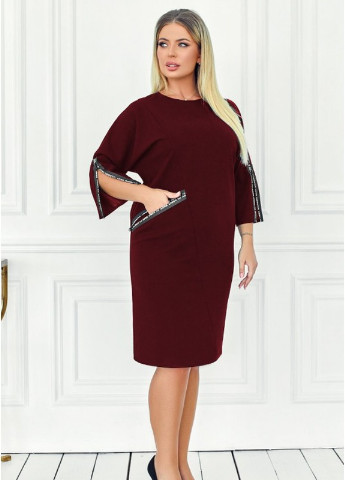 Бордова ділова стримана сукня для офісу байлі футляр Look & Buy однотонна