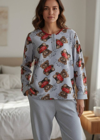 Светло-серая всесезон пижама (лонгслив, брюки) лонгслив + брюки Fashion