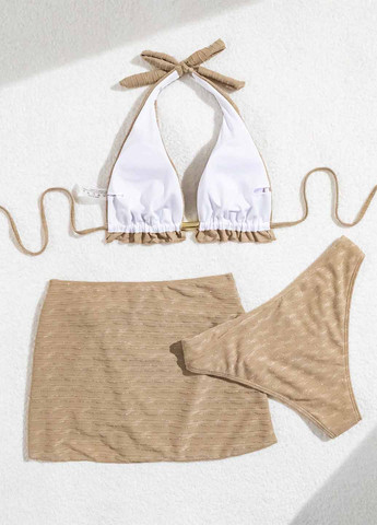 Кофейный летний комплект (лиф, трусики, юбка) бикини SHEIN