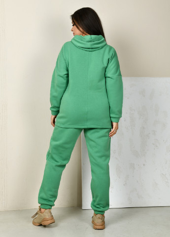 Костюм (худи, брюки) Miledi однотонный зелёный спортивный трикотаж, хлопок