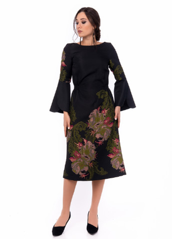 Чорна кежуал плаття, сукня кльош Iren Klairie з квітковим принтом