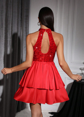 Красное коктейльное платье клеш SHEIN однотонное