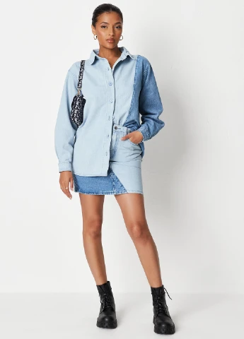 Синяя джинсовая колор блок юбка Missguided