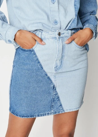Синяя джинсовая колор блок юбка Missguided