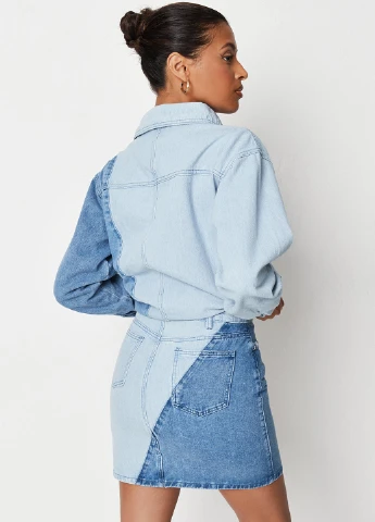 Синяя джинсовая колор блок юбка Missguided
