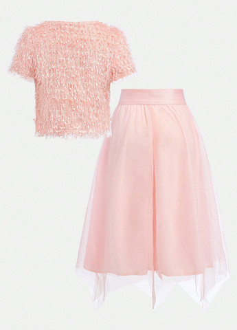 Светло-розовый летний костюм (топ, юбка) SHEIN