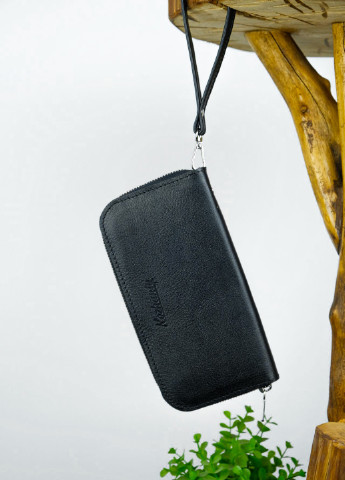Кожаный портмоне на молнии зиппер. Кошелёк из натуральной кожи черный на ремешке. Teo Kozhanty (252315382)