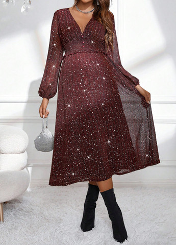 Бордовое кэжуал платье SHEIN однотонное