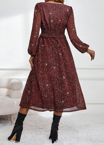 Бордовое кэжуал платье SHEIN однотонное