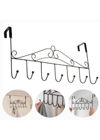 Настенная вешалка органайзер подставка для одежды сумок зонтов на дверь в прихожую из металла 7 крючков 42х22 см (36553-Нов) Unbranded (253689542)