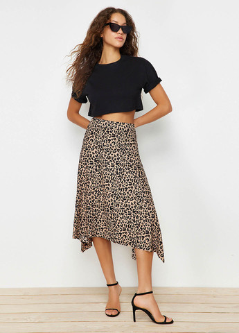 Разноцветная кэжуал леопардовая юбка Trendyol а-силуэта (трапеция)