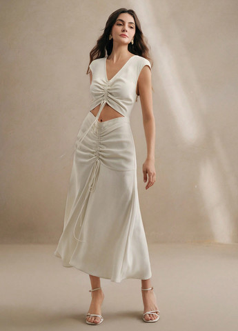 Молочное праздничный платье клеш, а-силуэт SHEIN однотонное