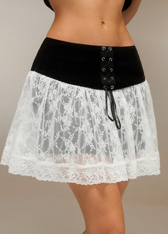 Черно-белая кэжуал однотонная юбка SHEIN клешированная