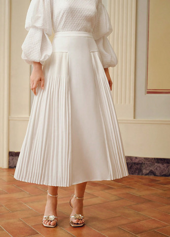 Молочная вечерний, кэжуал однотонная юбка SHEIN плиссе
