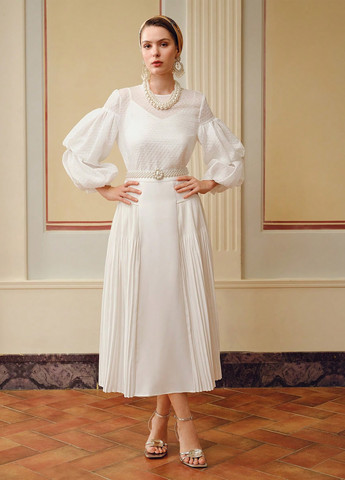 Молочная вечерний, кэжуал однотонная юбка SHEIN плиссе