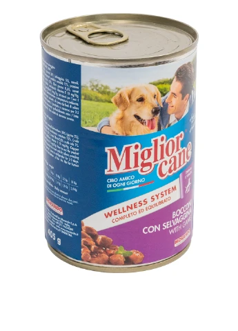 М'ясні консерви зі шматочками дичини, 405 г Migliorcane (253785214)