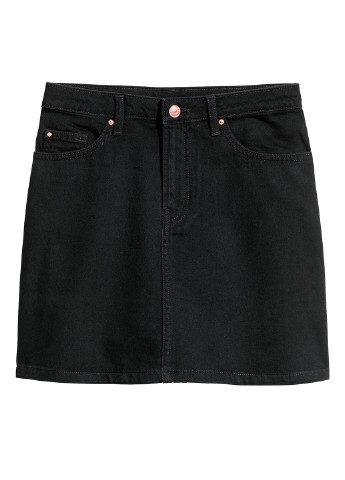 Черная джинсовая однотонная юбка H&M мини