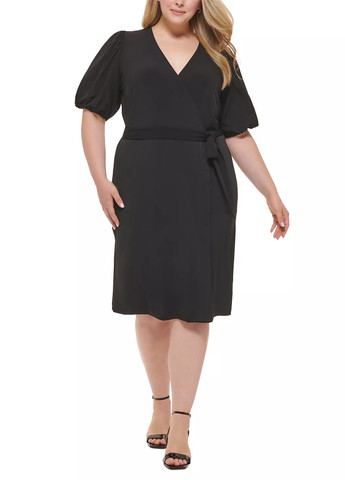 Черное кэжуал платье на запах Calvin Klein однотонное