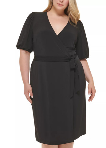 Черное кэжуал платье на запах Calvin Klein однотонное