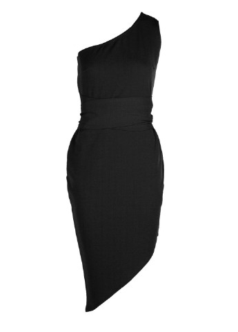 Черное коктейльное платье футляр, на одно плечо Boohoo однотонное