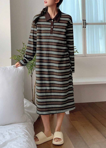 Коричнева домашній сукня поло SHEIN в смужку