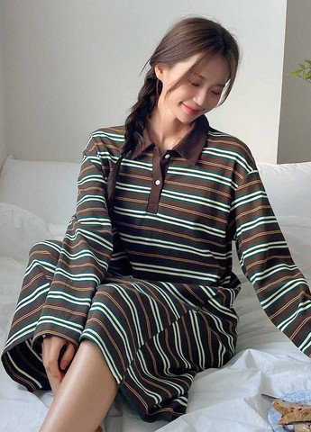 Коричнева домашній сукня поло SHEIN в смужку