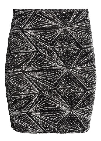Черная кэжуал с рисунком юбка H&M мини