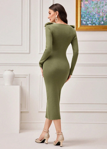 Оливкова (хакі) святковий, кежуал сукня силуетна SHEIN однотонна
