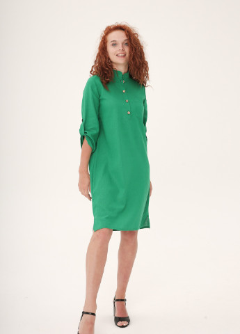 Зелена кежуал льняна сукня класичного крою INNOE однотонна