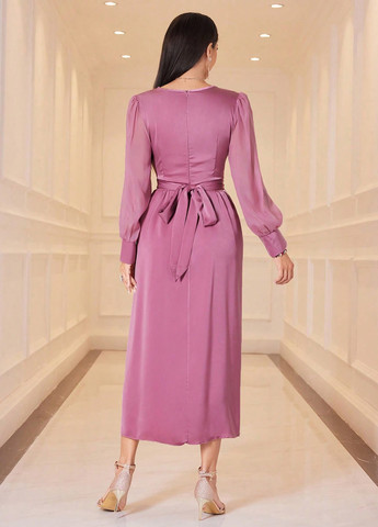 Розовое кэжуал платье на запах SHEIN однотонное