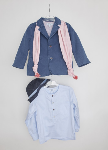 Синий демисезонный комплект (пиджак, рубашка, шарф, шляпа) Kitten