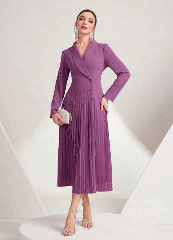 Сиреневое вечернее платье силуэтная, с юбкой-солнце, платье-жакет, плиссированное SHEIN однотонное