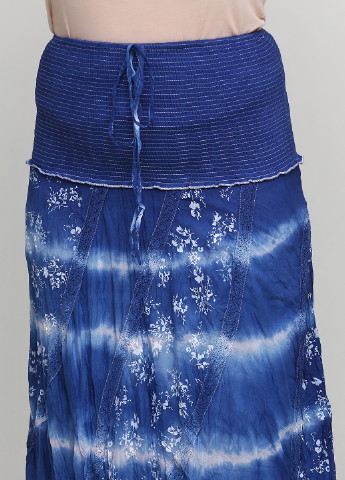 Темно-синяя кэжуал цветочной расцветки юбка Xiaoji клешированная