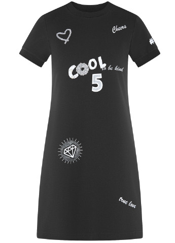 Черное кэжуал платье Oodji с надписью
