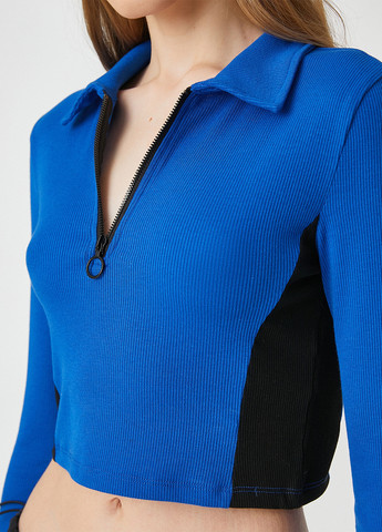 Синяя женская футболка-поло KOTON однотонная