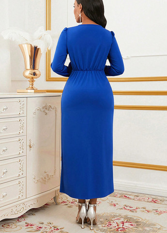 Синее праздничный, вечернее платье на запах SHEIN однотонное