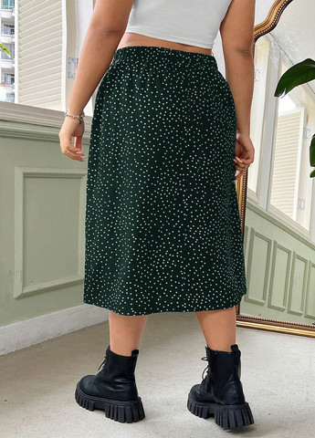 Зеленая кэжуал в горошек юбка SHEIN а-силуэта (трапеция)