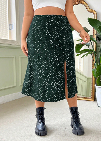 Зеленая кэжуал в горошек юбка SHEIN а-силуэта (трапеция)